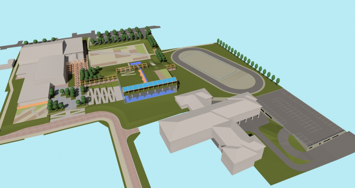 Bellusco (MB) - Concorso d'idee per la riqualificazione del campus scolastico-sportivo - Vista da sud-ovest - arch. Antonio Gonella con arch. Marilena Baggio